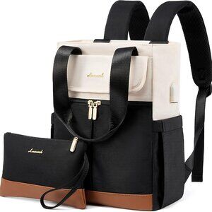 Convertible Mini Backpack Purse Black-Cream Multi-Carry Tote Small College Trave